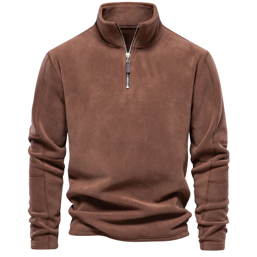 2026 Men's Winter Warm Fleece Tops Sweatshirts Casual Long Sleeve Zipper Stand Collar Pullover Tops Fashion Solid Sweatshirts