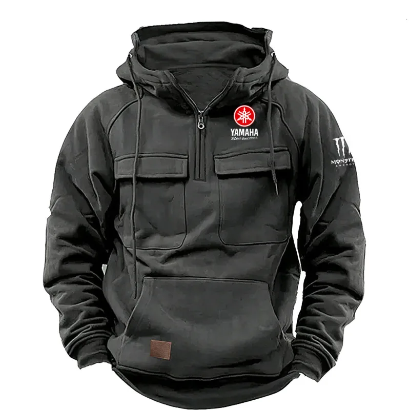 Yamaha Logo Men's Casual Hooded Sweatshirt New Style Outdoor Thick Fashionable Loose Long-Sleeved Pullover with Multiple Pockets