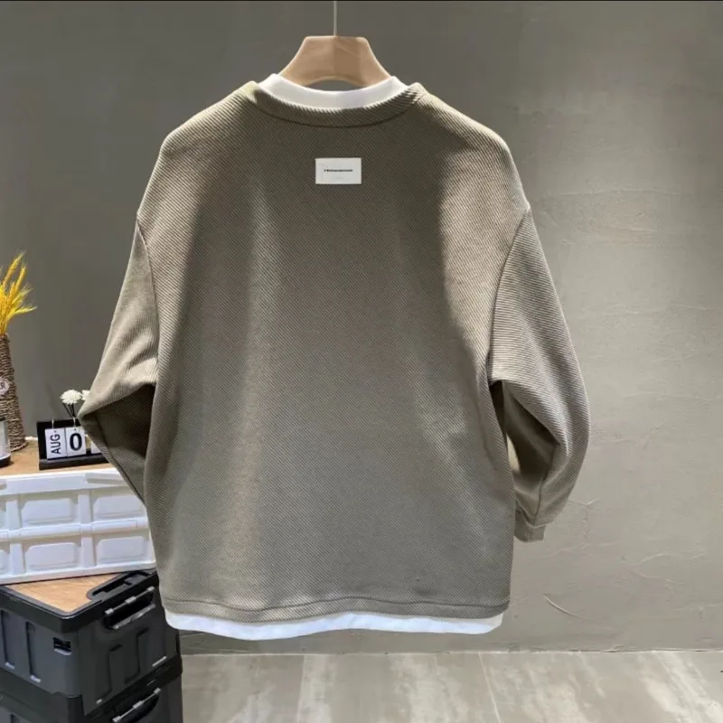Male Sweatshirt No Logo Overfit Y2k Vintage Loose Clothing Deals Welcome Deal Cheap Luxury Cotton Men's Pullover Fake Two Piece