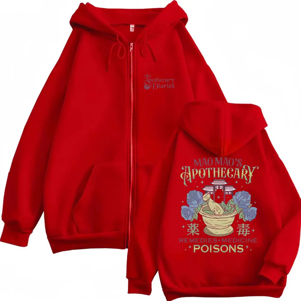 Anime The Apothecary Diaries Maomao Zipper Hoodie Men Women Casual Fleece Oversized Zip Up Sweatshirt Male Vintage Zip Up Jacket