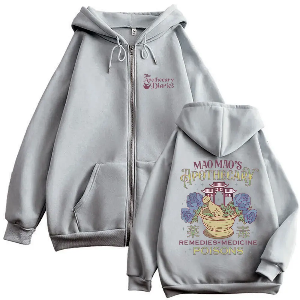 Anime The Apothecary Diaries Maomao Zipper Hoodie Men Women Casual Fleece Oversized Zip Up Sweatshirt Male Vintage Zip Up Jacket