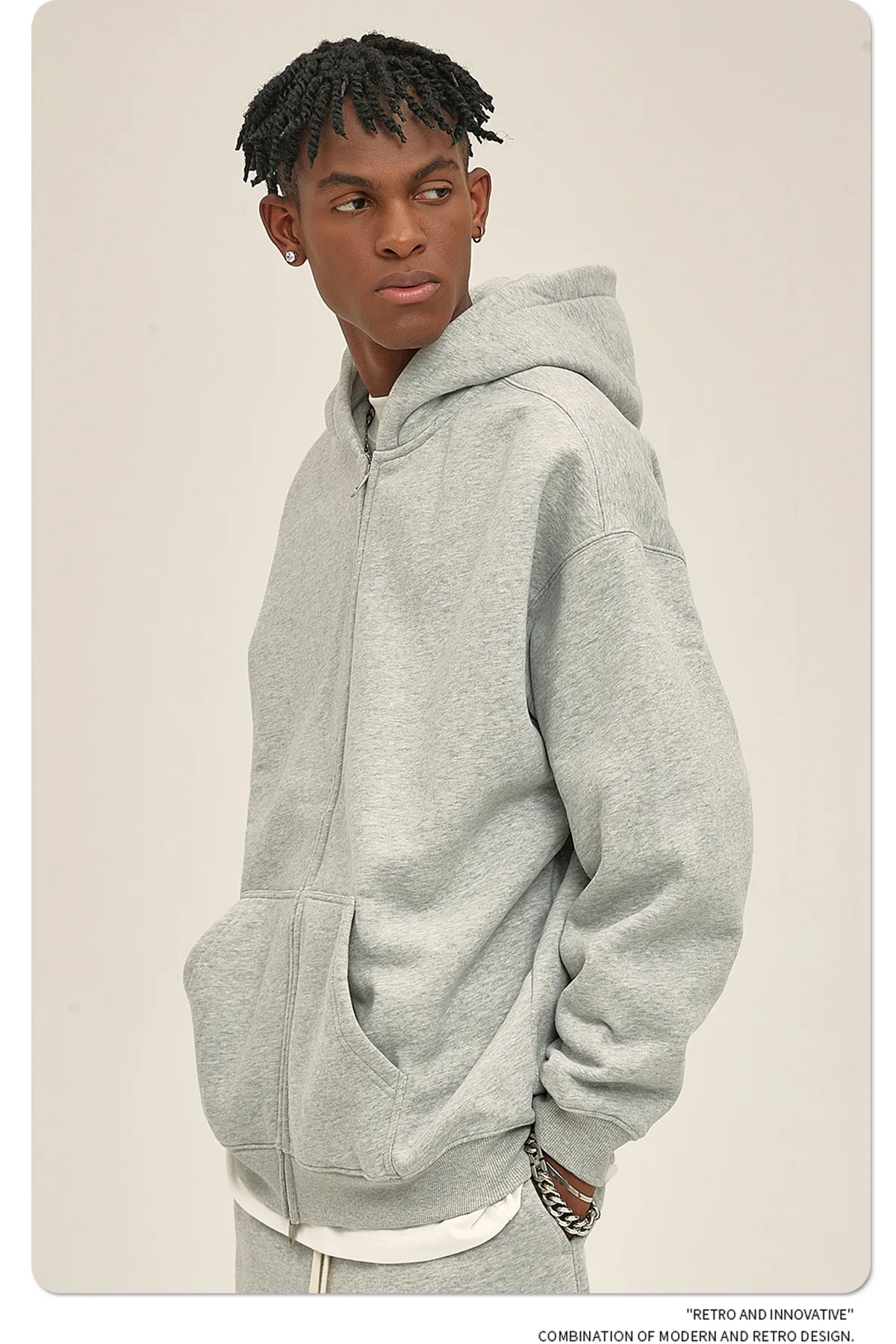 IEFB Men's Wear Male Hoodies Solid Color Winter Spring New Fashion Velvet Double Head Zippers Cardigan Loose Sweatshirt 9C9351