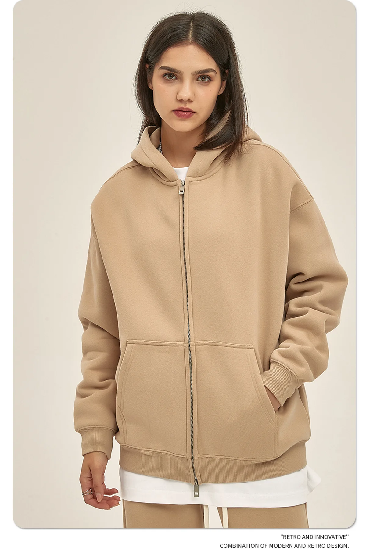 IEFB Men's Wear Male Hoodies Solid Color Winter Spring New Fashion Velvet Double Head Zippers Cardigan Loose Sweatshirt 9C9351