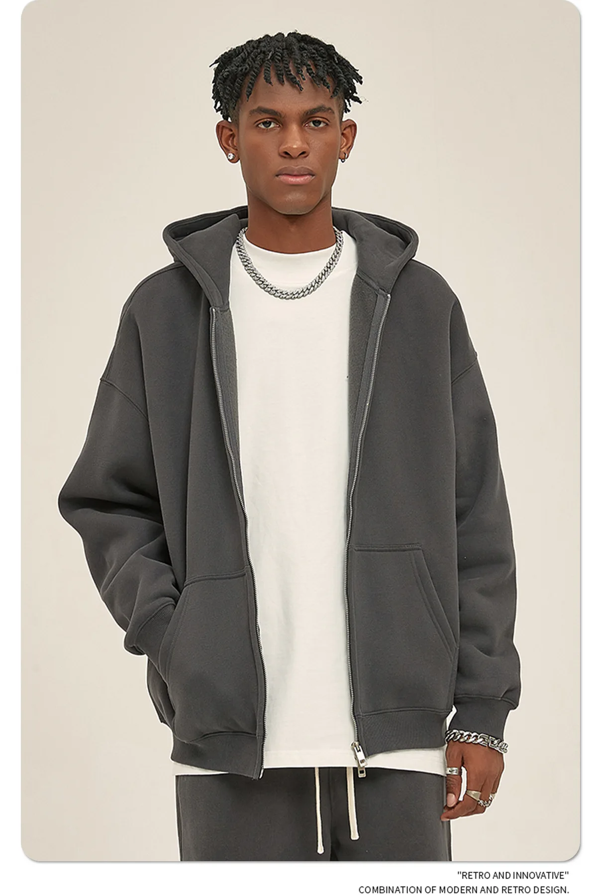 IEFB Men's Wear Male Hoodies Solid Color Winter Spring New Fashion Velvet Double Head Zippers Cardigan Loose Sweatshirt 9C9351