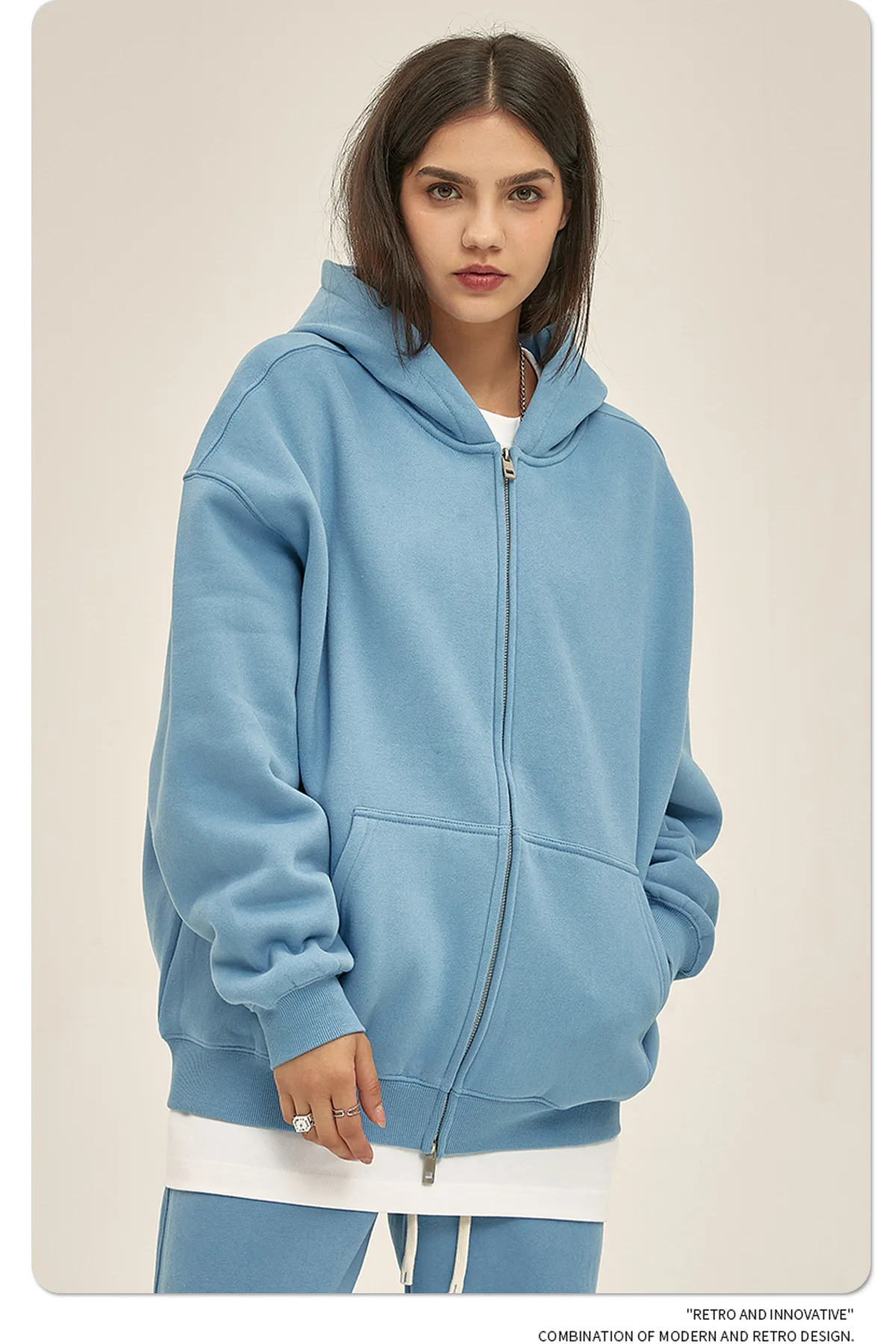 IEFB Men's Wear Male Hoodies Solid Color Winter Spring New Fashion Velvet Double Head Zippers Cardigan Loose Sweatshirt 9C9351