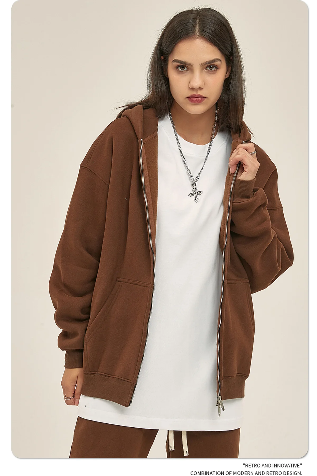 IEFB Men's Wear Male Hoodies Solid Color Winter Spring New Fashion Velvet Double Head Zippers Cardigan Loose Sweatshirt 9C9351