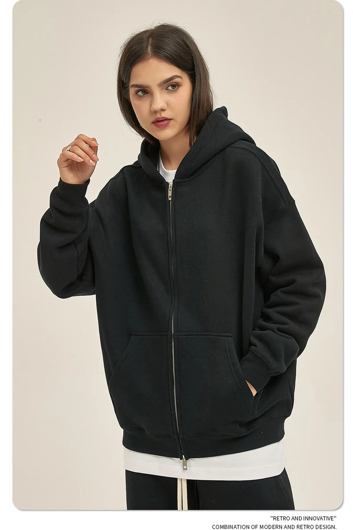 IEFB Men's Wear Male Hoodies Solid Color Winter Spring New Fashion Velvet Double Head Zippers Cardigan Loose Sweatshirt 9C9351