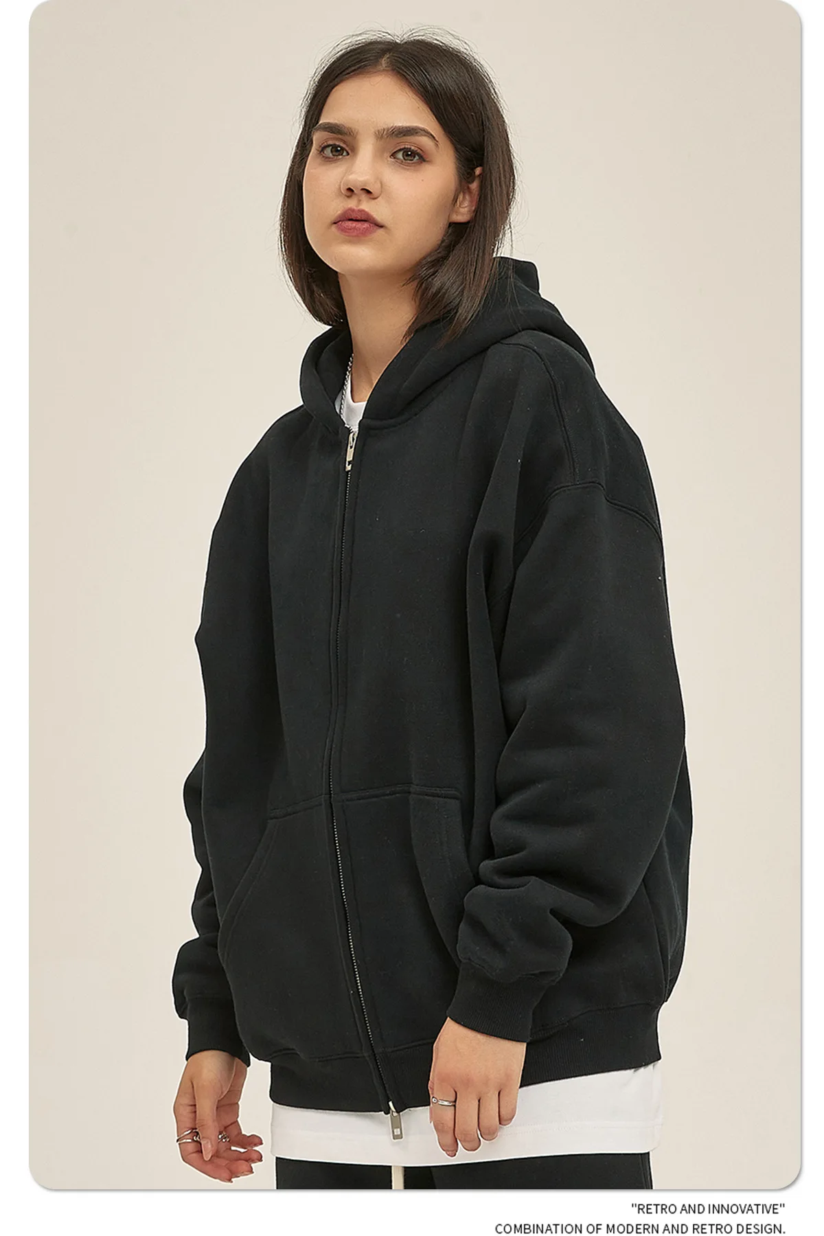 IEFB Men's Wear Male Hoodies Solid Color Winter Spring New Fashion Velvet Double Head Zippers Cardigan Loose Sweatshirt 9C9351
