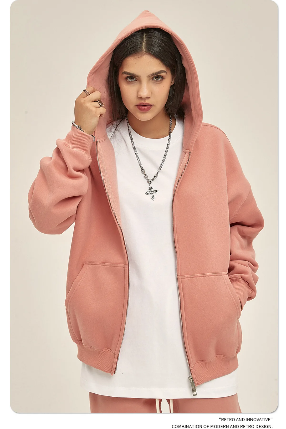 IEFB Men's Wear Male Hoodies Solid Color Winter Spring New Fashion Velvet Double Head Zippers Cardigan Loose Sweatshirt 9C9351
