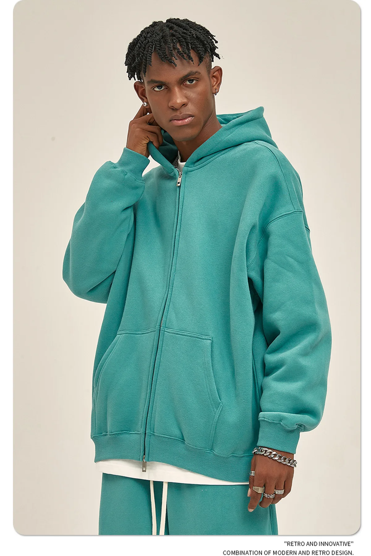 IEFB Men's Wear Male Hoodies Solid Color Winter Spring New Fashion Velvet Double Head Zippers Cardigan Loose Sweatshirt 9C9351