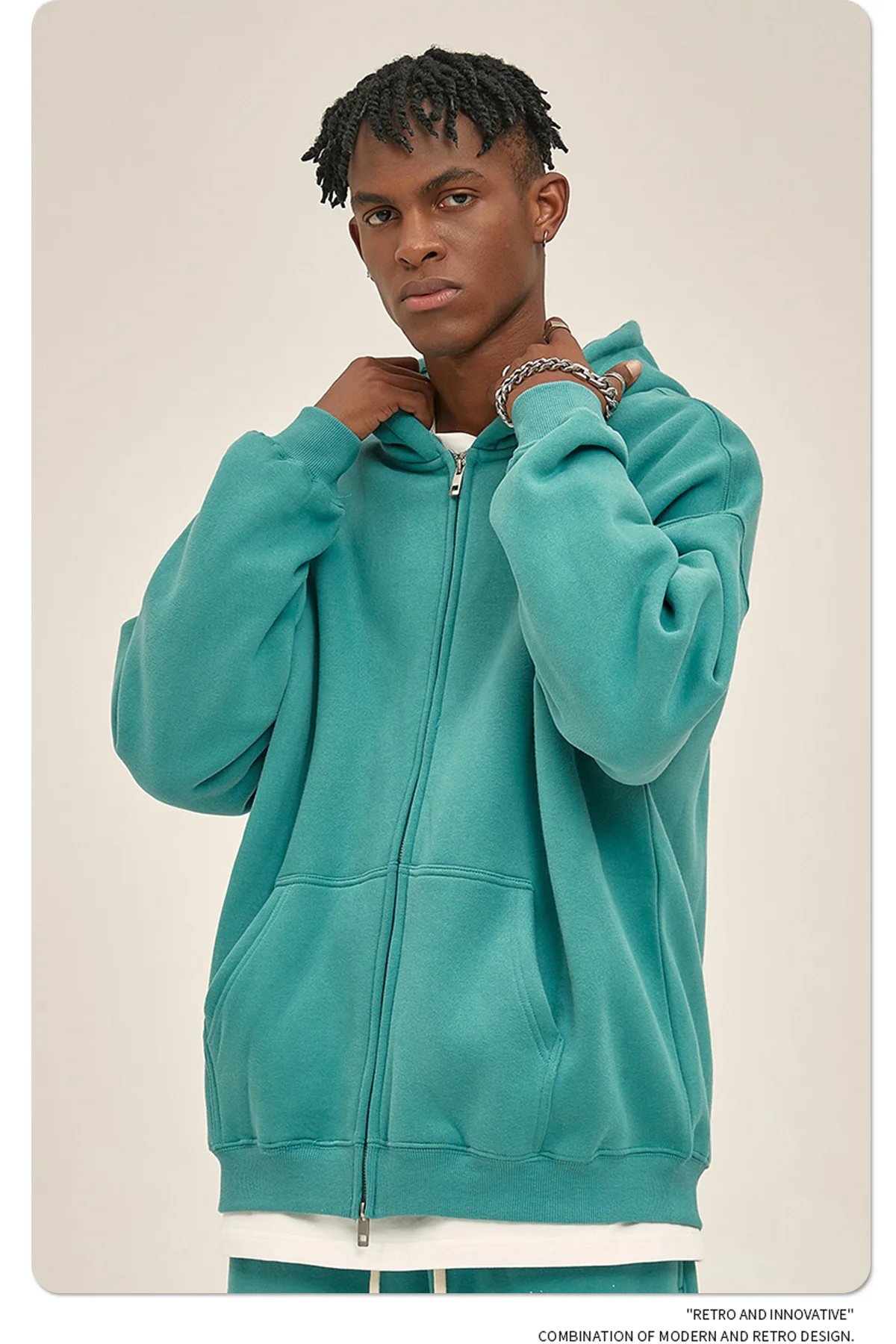 IEFB Men's Wear Male Hoodies Solid Color Winter Spring New Fashion Velvet Double Head Zippers Cardigan Loose Sweatshirt 9C9351