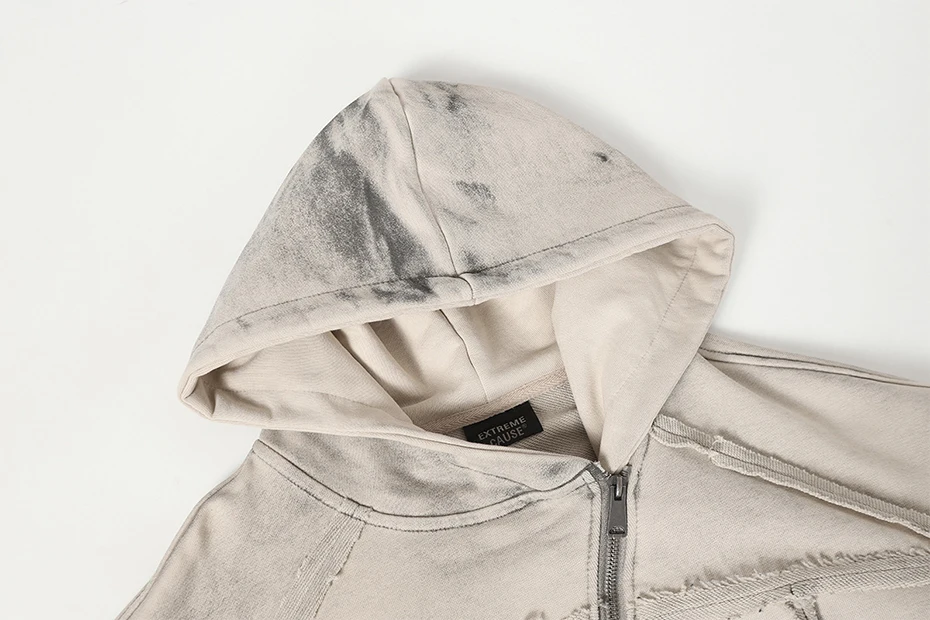 Irregular Patchwork Vintage Hoodies Men Streetwear Harajuku Hip Hop Hoodies Jackets Retro Oversized Y2K Hoodies