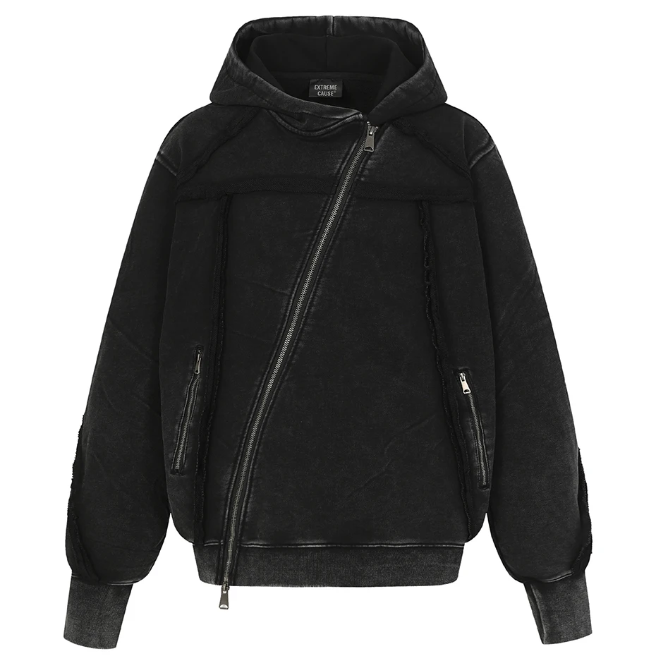 Irregular Patchwork Vintage Hoodies Men Streetwear Harajuku Hip Hop Hoodies Jackets Retro Oversized Y2K Hoodies
