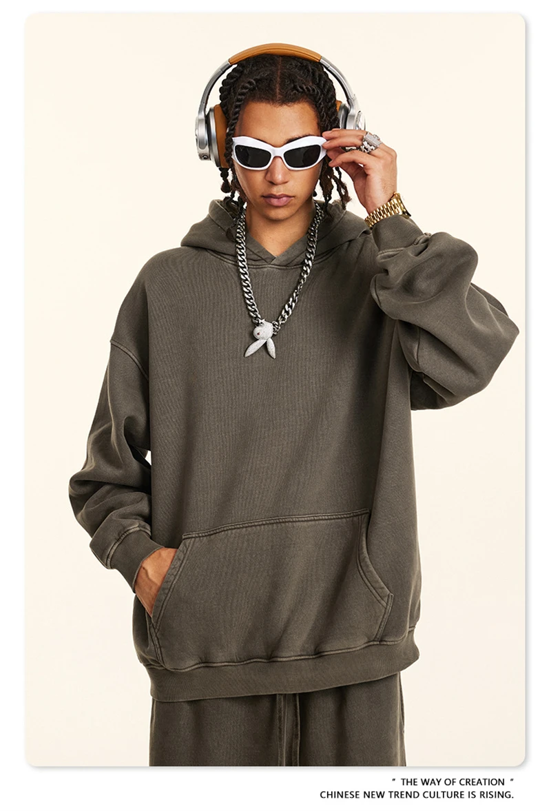 ZODF 2024 Winter Men's Washed Fleece Hoodies Unisex Women Retro Loose Warm 360gsm Hooded Pullovers Sweatshirts HY0870