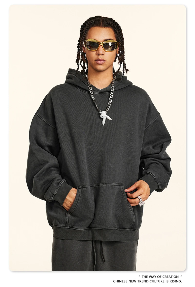 ZODF 2024 Winter Men's Washed Fleece Hoodies Unisex Women Retro Loose Warm 360gsm Hooded Pullovers Sweatshirts HY0870