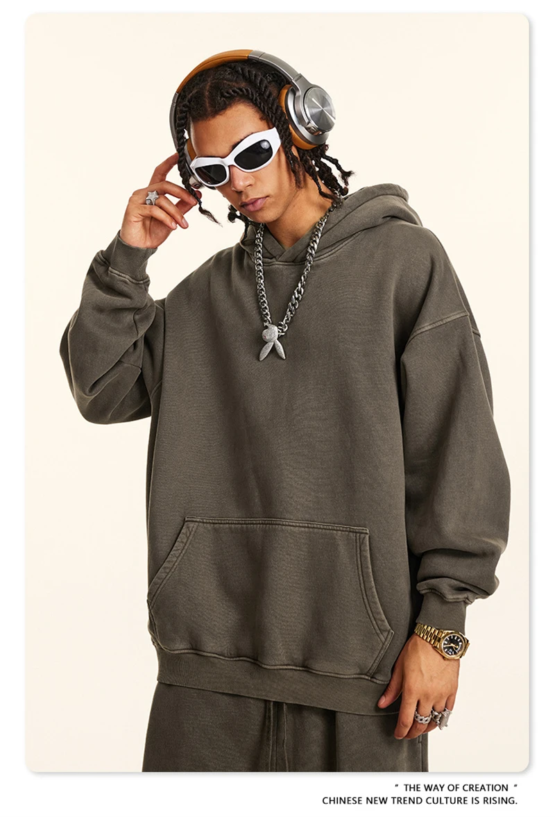 ZODF 2024 Winter Men's Washed Fleece Hoodies Unisex Women Retro Loose Warm 360gsm Hooded Pullovers Sweatshirts HY0870