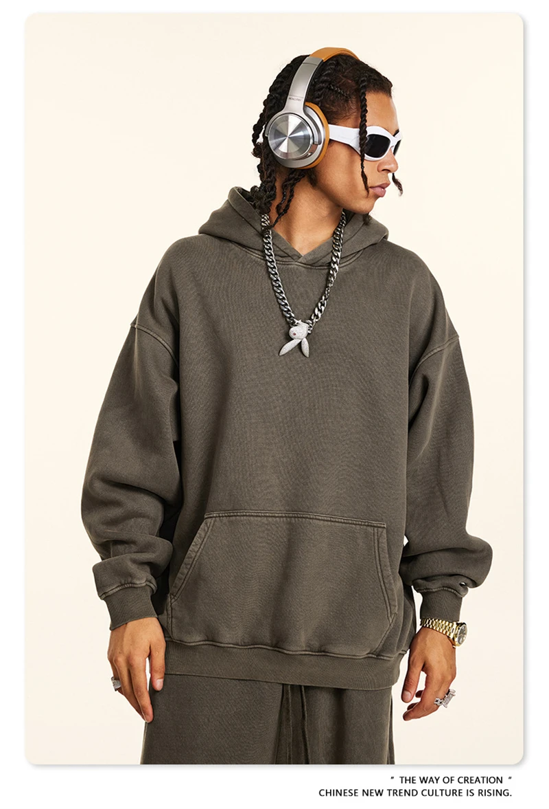ZODF 2024 Winter Men's Washed Fleece Hoodies Unisex Women Retro Loose Warm 360gsm Hooded Pullovers Sweatshirts HY0870