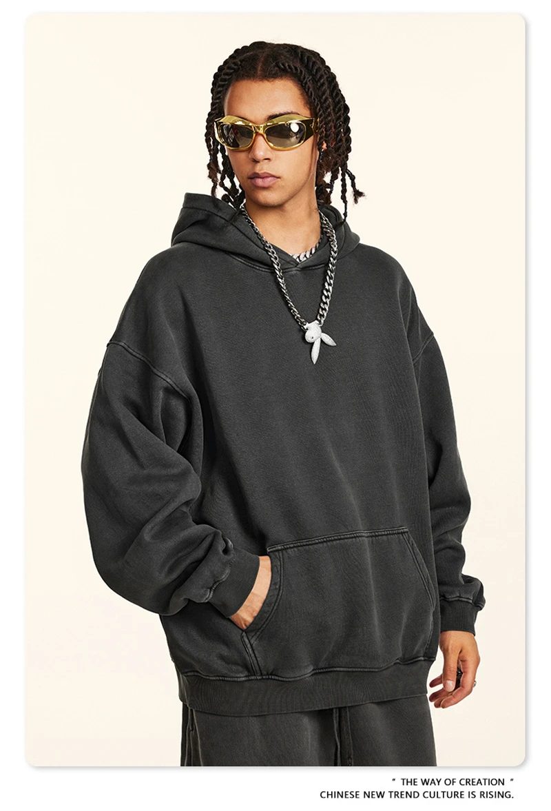 ZODF 2024 Winter Men's Washed Fleece Hoodies Unisex Women Retro Loose Warm 360gsm Hooded Pullovers Sweatshirts HY0870