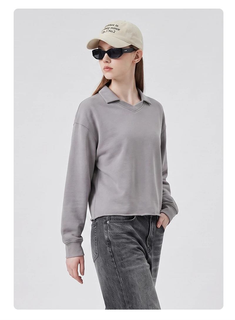 JMD Retro Autumn 380gsm Washed Cotton Boxyfit Sweatshirt For Man Unisex Old Money Style V Neck Turn Down Collar Pullovers QH0153