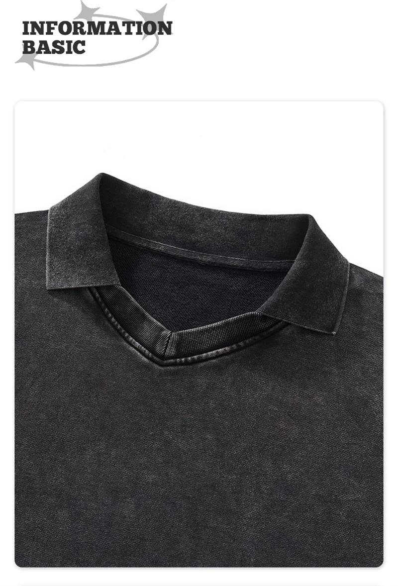 JMD Retro Autumn 380gsm Washed Cotton Boxyfit Sweatshirt For Man Unisex Old Money Style V Neck Turn Down Collar Pullovers QH0153