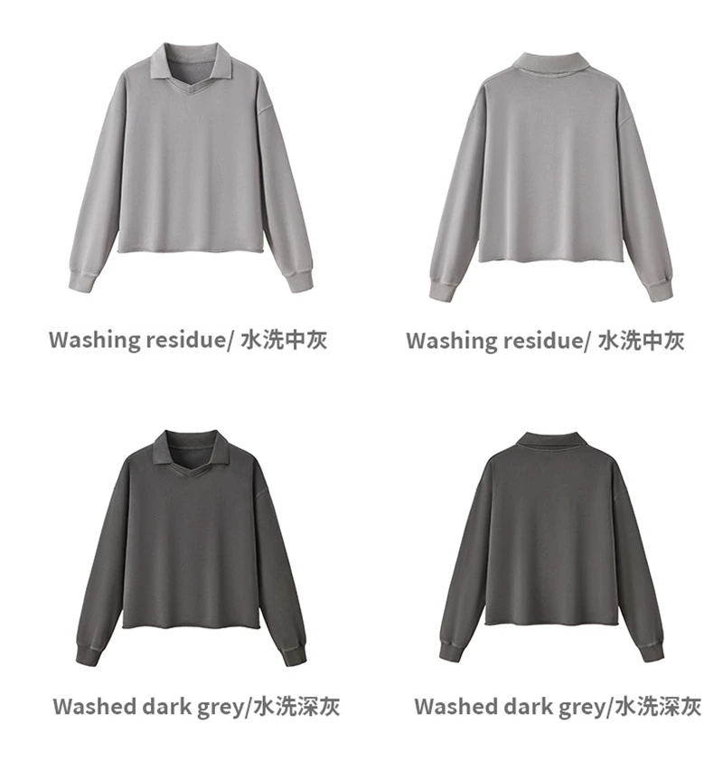 JMD Retro Autumn 380gsm Washed Cotton Boxyfit Sweatshirt For Man Unisex Old Money Style V Neck Turn Down Collar Pullovers QH0153