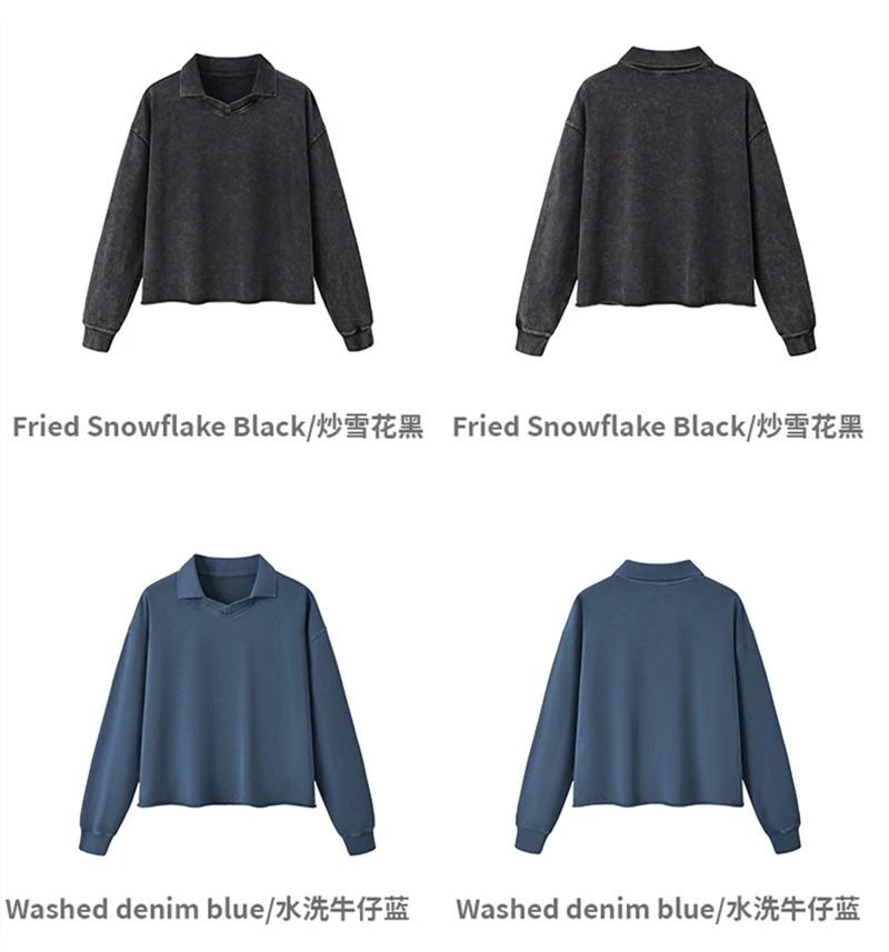 JMD Retro Autumn 380gsm Washed Cotton Boxyfit Sweatshirt For Man Unisex Old Money Style V Neck Turn Down Collar Pullovers QH0153