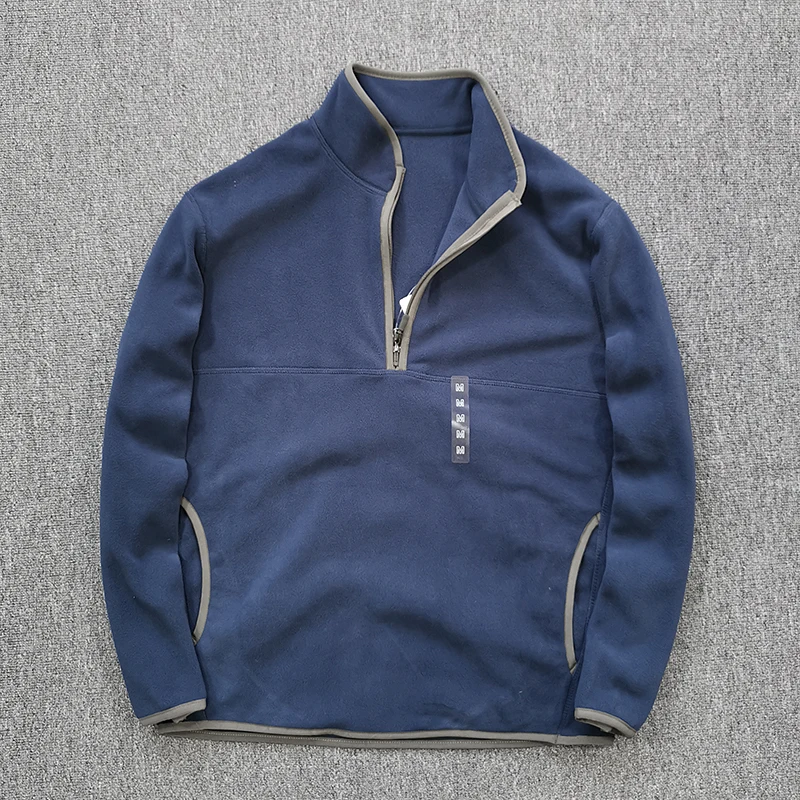 Half Zipper Sweatshirt Men's Polar Fleece Stand-up Collar Pullover Coat Autumn Winter Warm Loose Outerwear Top