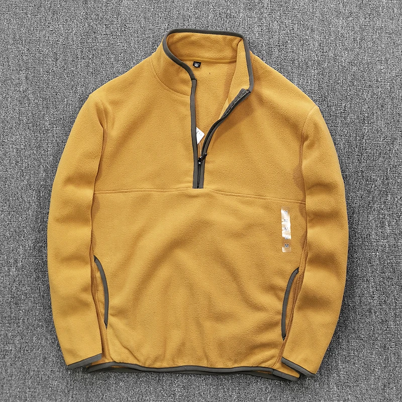 Half Zipper Sweatshirt Men's Polar Fleece Stand-up Collar Pullover Coat Autumn Winter Warm Loose Outerwear Top