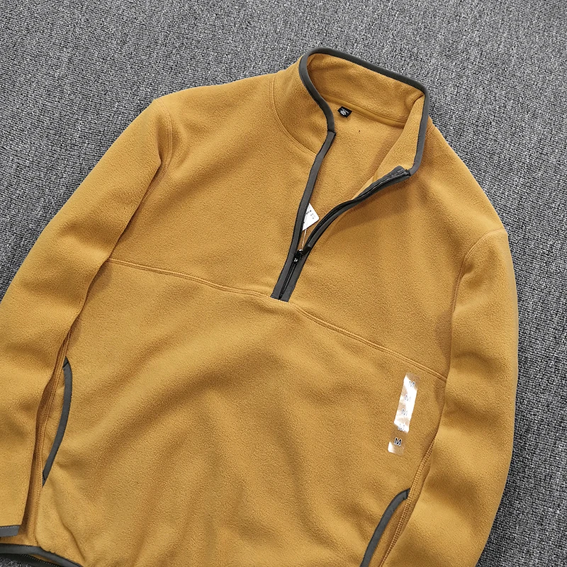 Half Zipper Sweatshirt Men's Polar Fleece Stand-up Collar Pullover Coat Autumn Winter Warm Loose Outerwear Top