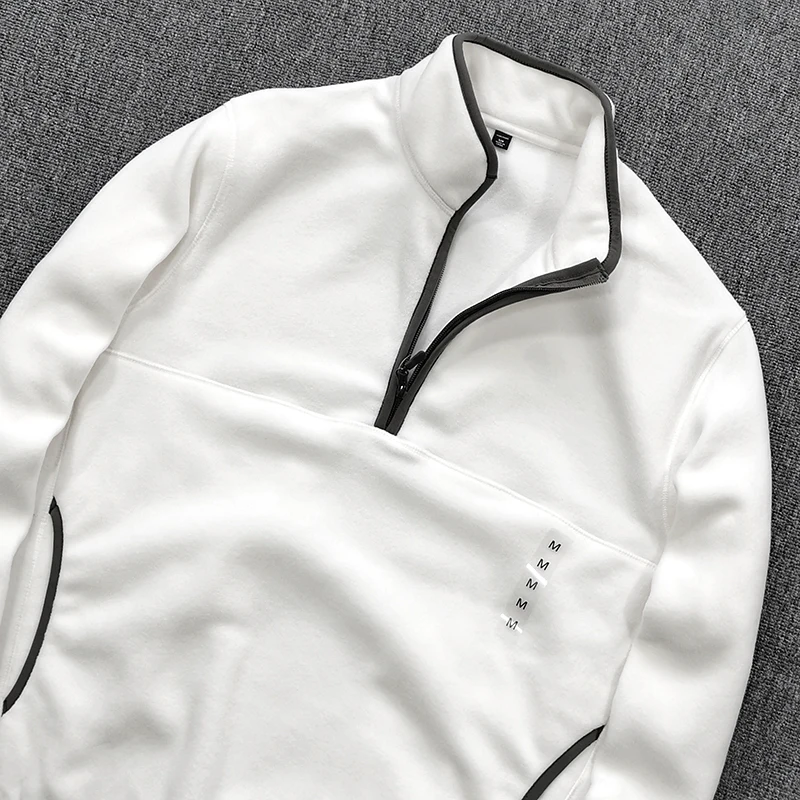 Half Zipper Sweatshirt Men's Polar Fleece Stand-up Collar Pullover Coat Autumn Winter Warm Loose Outerwear Top