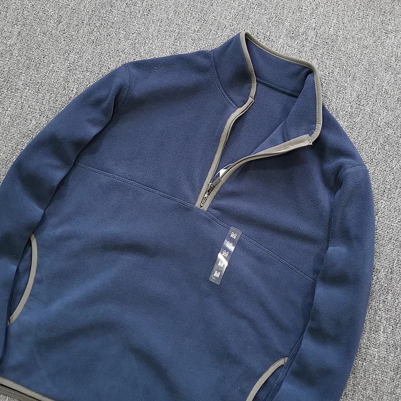 Half Zipper Sweatshirt Men's Polar Fleece Stand-up Collar Pullover Coat Autumn Winter Warm Loose Outerwear Top