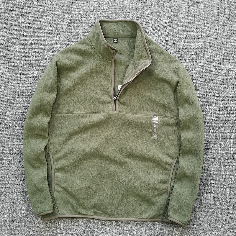Half Zipper Sweatshirt Men's Polar Fleece Stand-up Collar Pullover Coat Autumn Winter Warm Loose Outerwear Top