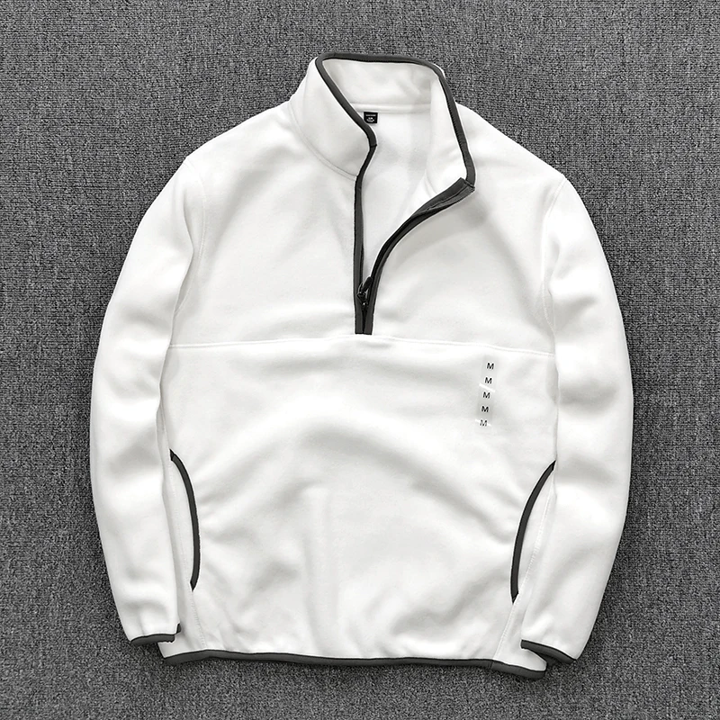 Half Zipper Sweatshirt Men's Polar Fleece Stand-up Collar Pullover Coat Autumn Winter Warm Loose Outerwear Top