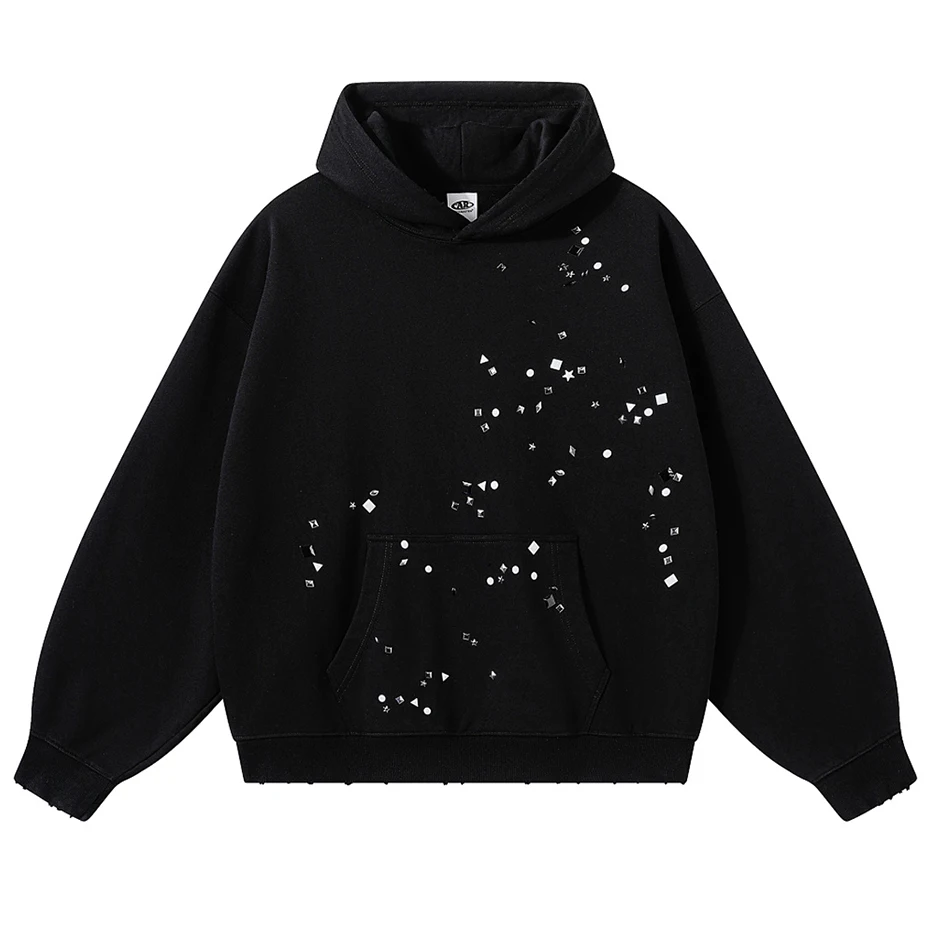 Rivet Hoodies Men Streetwear Harajuku Hip Hop Oversized Y2K Hoodies Unisex Casual Loose Pullover Sweatshirts