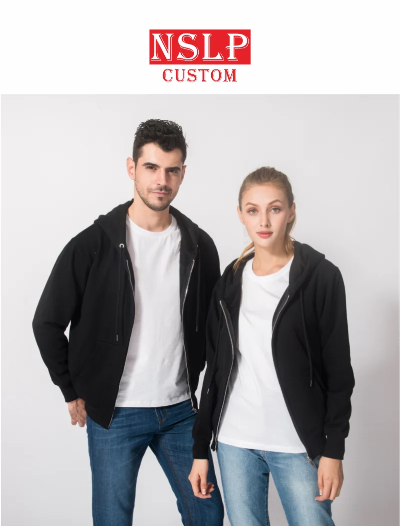 NSLP Zipper Hooded Cardigan Men's and Women's Same Couple Clothes Fall/Winter Solid Color Sweater Customized Personalized Logo