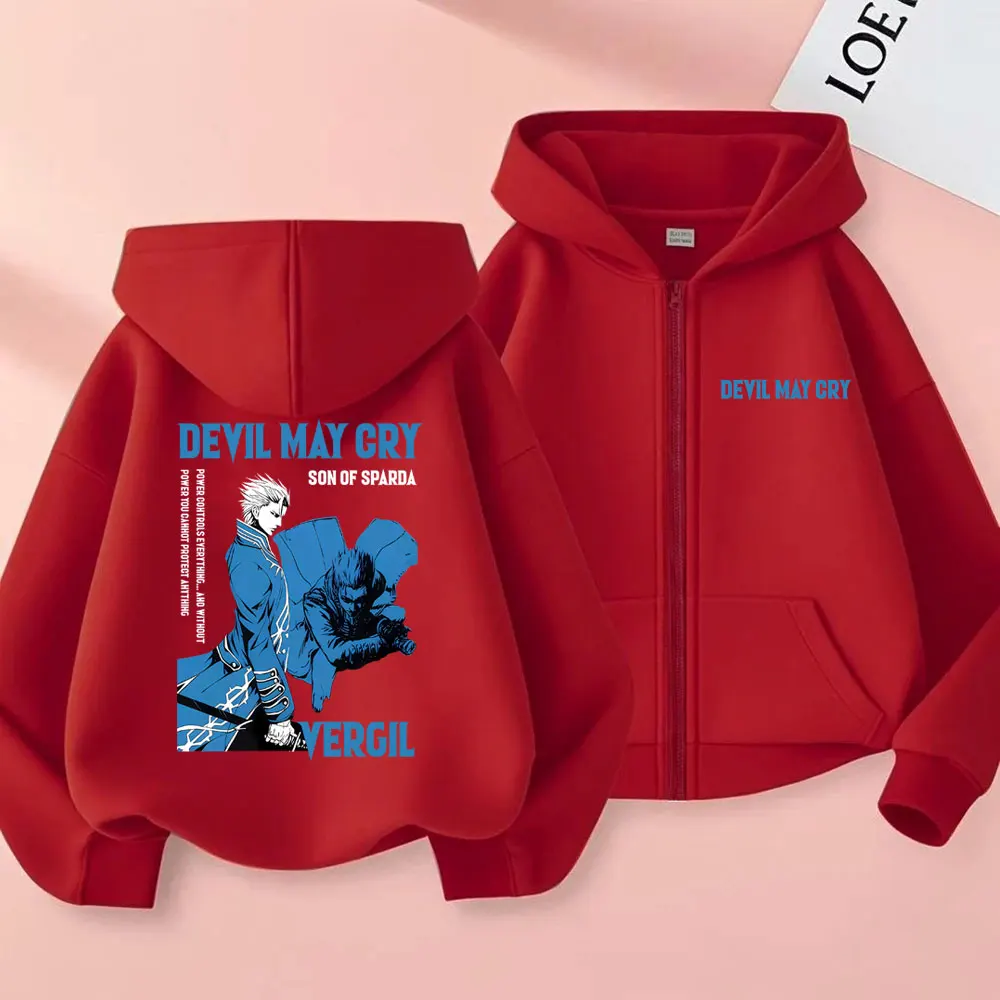 Anime Devil May Cry Son of Sparda Vergil Zipper Hoodie Men Women Cartoon Oversized Zip Up Jacket Coat Male Fashion Streetwear