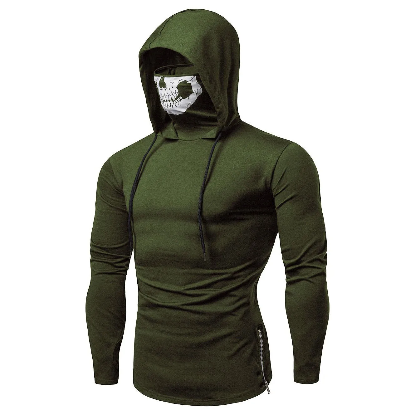 Ninja Skull Mask Long Sleeved Men Hoodie Spring Summer Open-forked Slim Sports Men's T Shirts Gym Riding Mens Hooded Sweatshirts