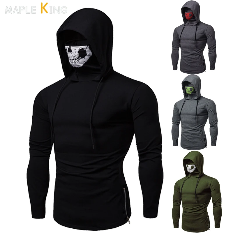 Ninja Skull Mask Long Sleeved Men Hoodie Spring Summer Open-forked Slim Sports Men's T Shirts Gym Riding Mens Hooded Sweatshirts
