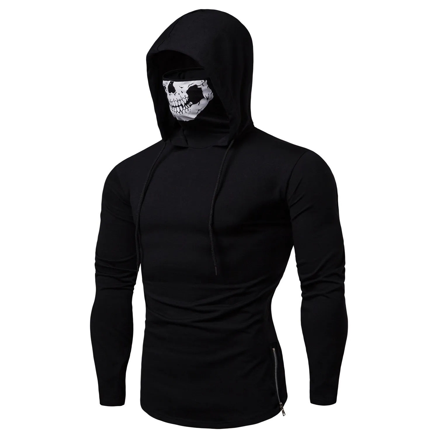 Ninja Skull Mask Long Sleeved Men Hoodie Spring Summer Open-forked Slim Sports Men's T Shirts Gym Riding Mens Hooded Sweatshirts