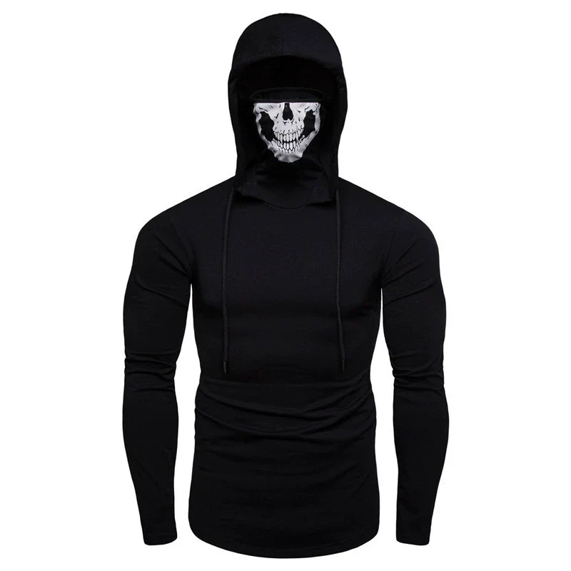 Ninja Skull Mask Long Sleeved Men Hoodie Spring Summer Open-forked Slim Sports Men's T Shirts Gym Riding Mens Hooded Sweatshirts