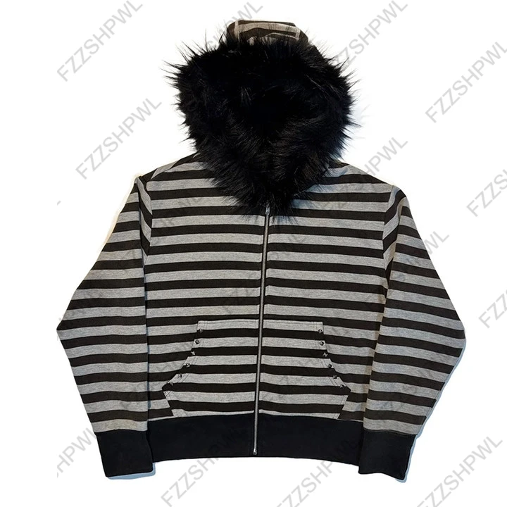 Rock Goth Hip Hop Retro Y2K Hooded sweatshirt Streetwear High street Fashion Clothes Stripe Classic Minimalist Casual Unique Top