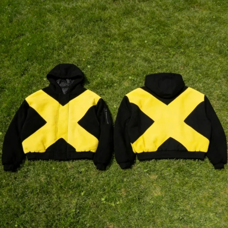 Y2K Harajuku Punk Hoodie Color Block Splice X Pattern Jacket High Street Retro Gothic Trendy Sweatshirt Unisex Loose Clothing