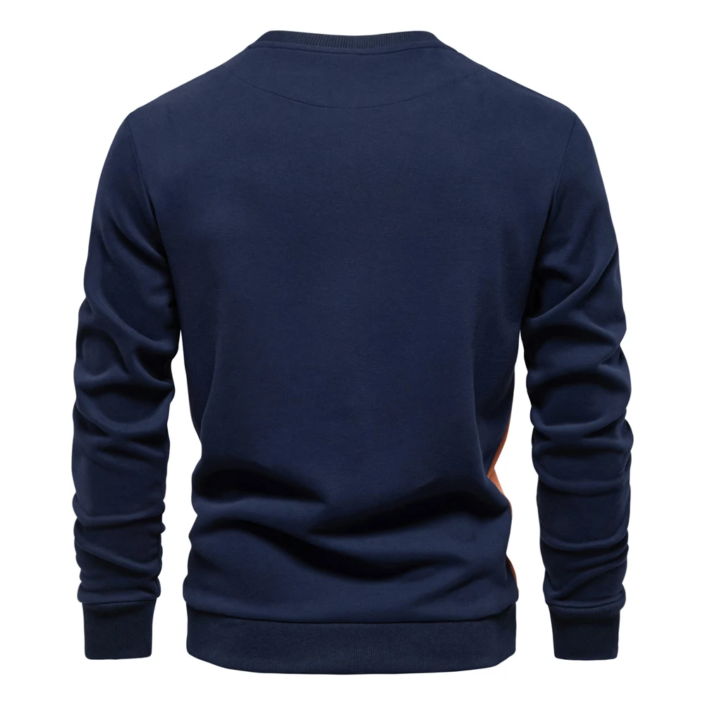 AIOPESON Mens Patckwork Cotton-blend Crew Neck Sweatshirts Fashion Casual Sport Round Neck Pullover Sweatshirt for Men