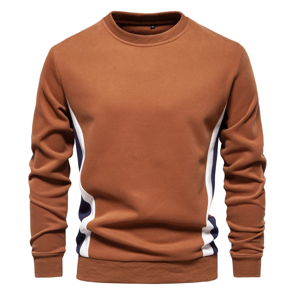 AIOPESON Mens Patckwork Cotton-blend Crew Neck Sweatshirts Fashion Casual Sport Round Neck Pullover Sweatshirt for Men