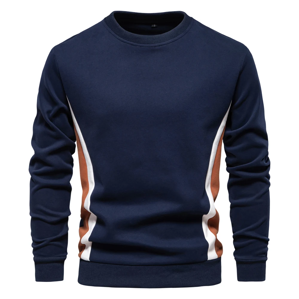 AIOPESON Mens Patckwork Cotton-blend Crew Neck Sweatshirts Fashion Casual Sport Round Neck Pullover Sweatshirt for Men