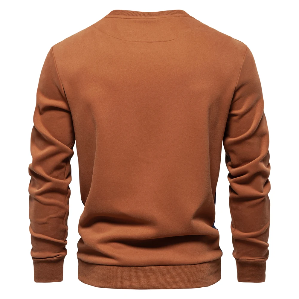 AIOPESON Mens Patckwork Cotton-blend Crew Neck Sweatshirts Fashion Casual Sport Round Neck Pullover Sweatshirt for Men