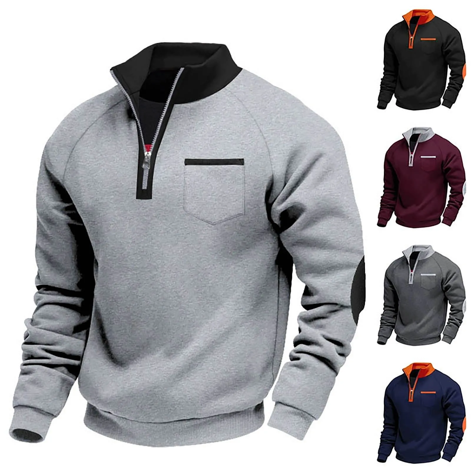Hoodies For Man Active Fleece Men Mens Velvet Warm Zipper Standup Patch Casual Long Sleeved Sweatshirt Mens Zip Up Sweatshirt
