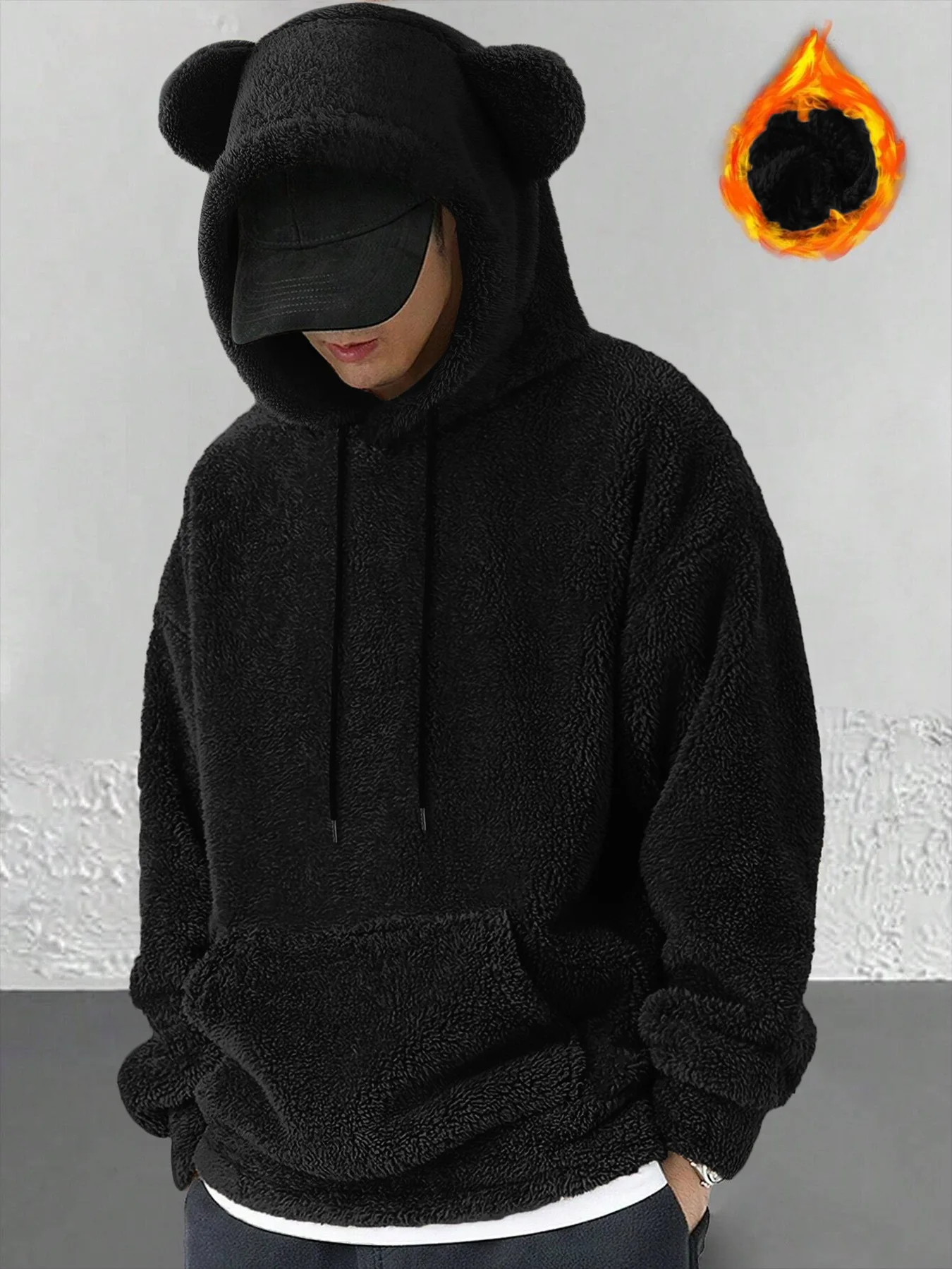 Men's Fleece Sweatshirt Coats Autumn Winter Soft Fluffy Velvet Warm Front Pocket Pullover Hoody Harajuku Coats LXDZ-JL-KJ-W07