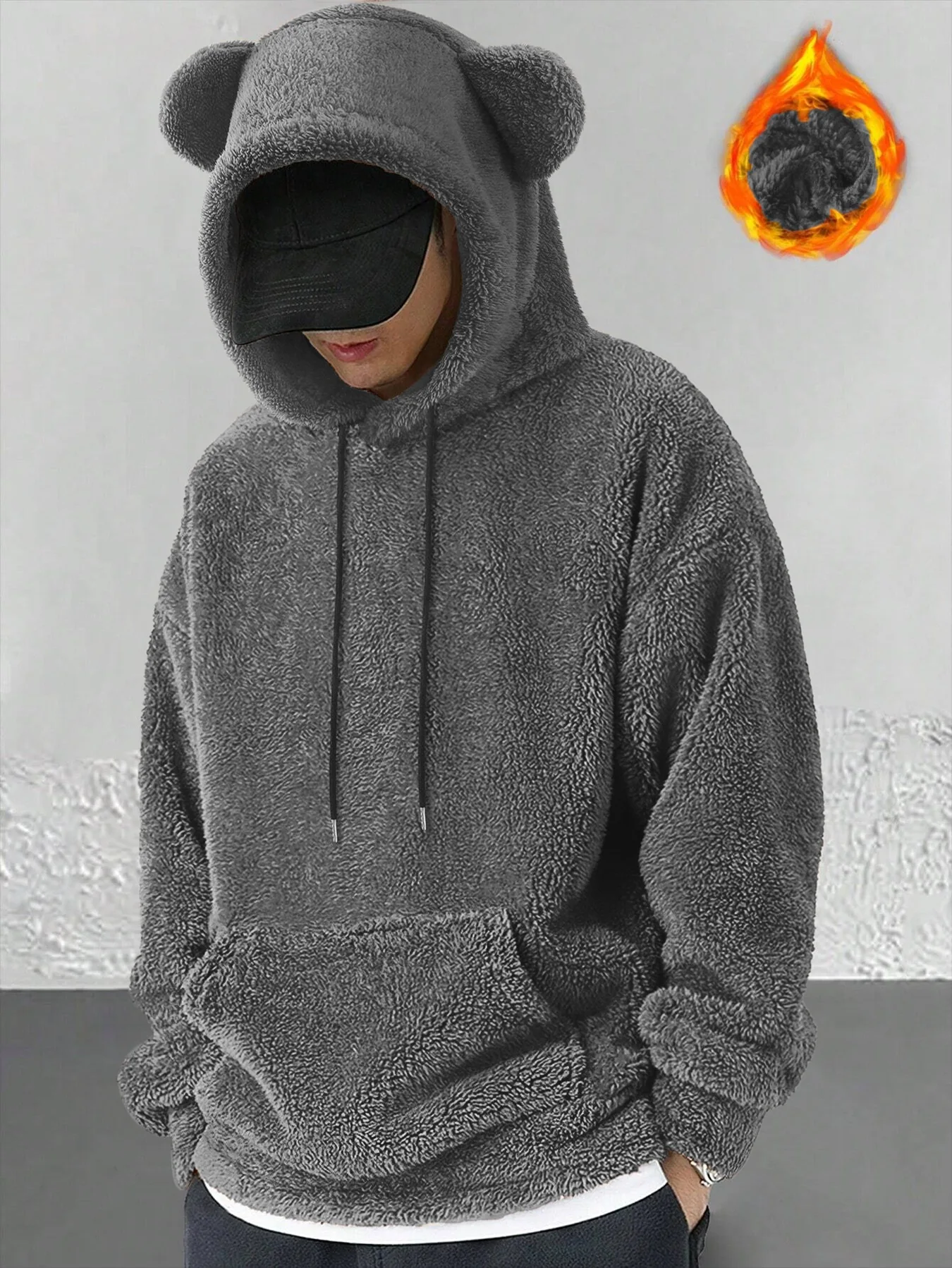 Men's Fleece Sweatshirt Coats Autumn Winter Soft Fluffy Velvet Warm Front Pocket Pullover Hoody Harajuku Coats LXDZ-JL-KJ-W07