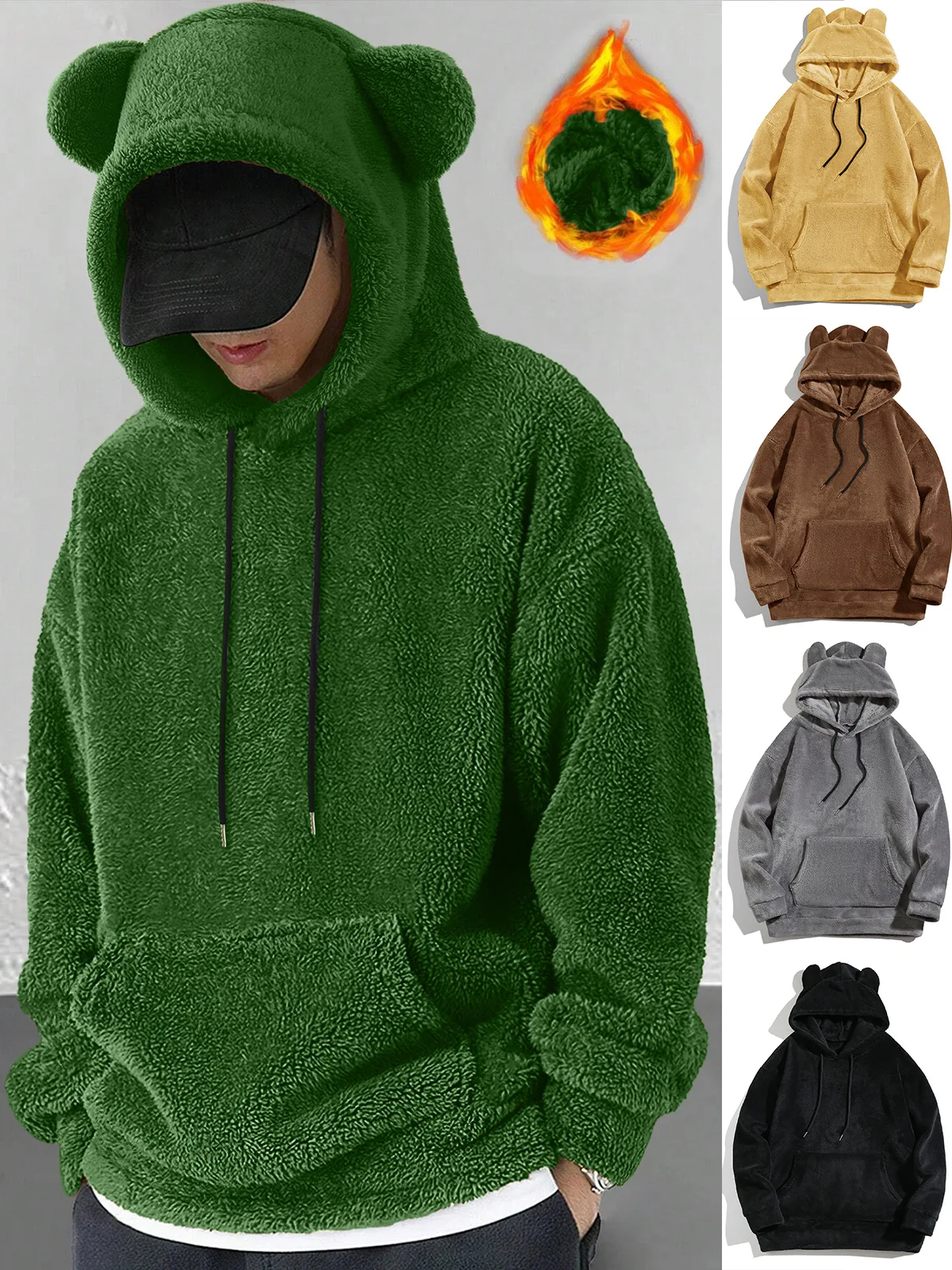 Men's Fleece Sweatshirt Coats Autumn Winter Soft Fluffy Velvet Warm Front Pocket Pullover Hoody Harajuku Coats LXDZ-JL-KJ-W07